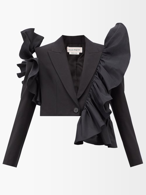 Alexander McQueen Ruffled Cropped Tailored Wool Suit Jacket