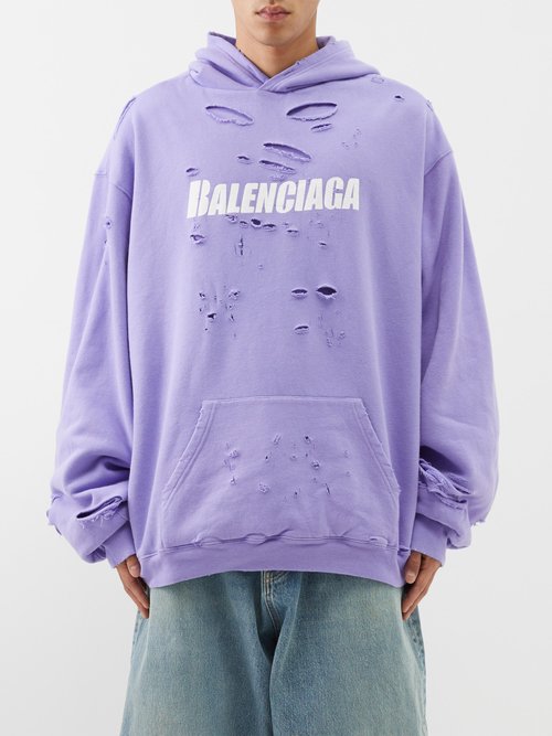 Balenciaga Logo-print Distressed Cotton Hooded Sweatshirt