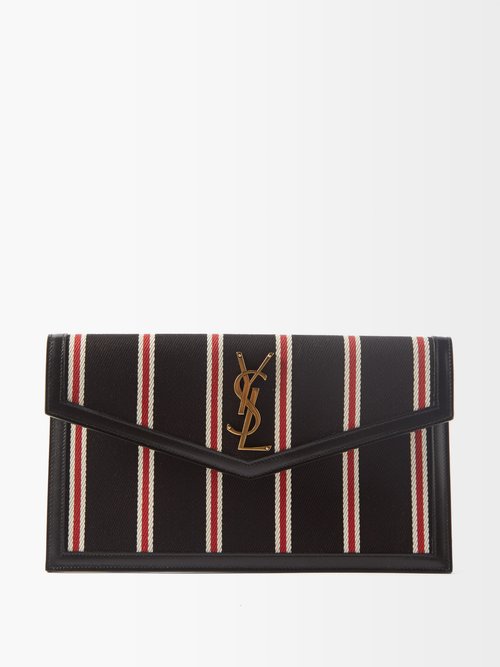 Uptown Ysl-plaque Striped-twill Pouch
