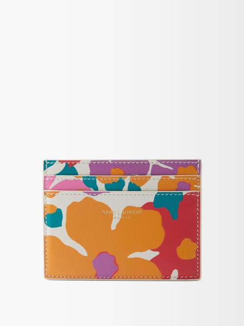 Floral-print Leather Cardholder
