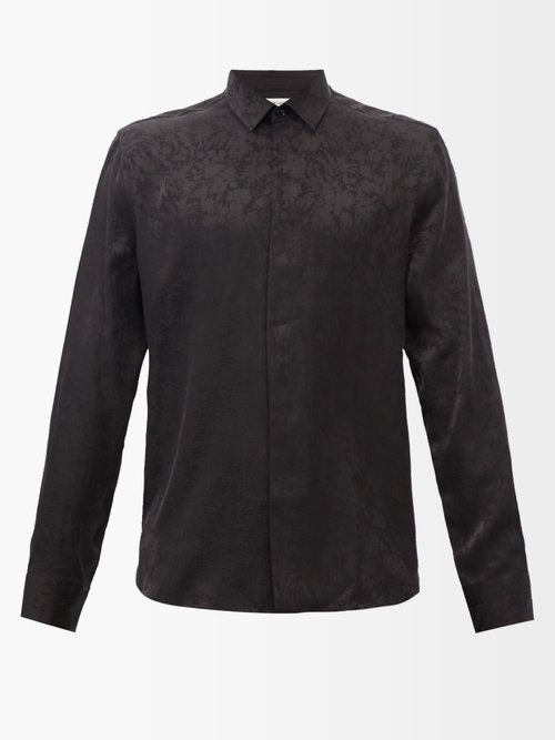 Saint Laurent - Floral-jacquard Silk-satin Shirt - Mens - Black