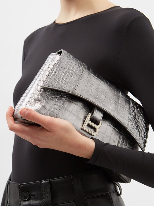 Metallic Downtown XS croc-effect leather cross-body bag, Balenciaga