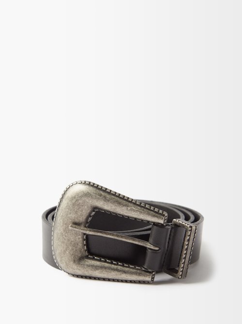 Antiqued-buckle Leather Belt