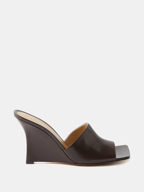 Stretch Square-toe Leather Wedge Mules