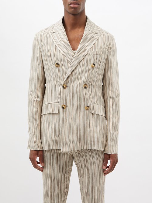 Double-breasted Striped-jacquard Suit Jacket