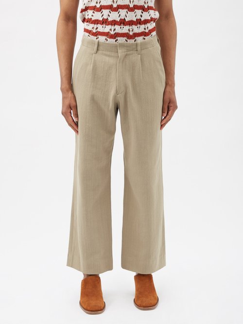 Our Legacy Borrowed Pleated Slubbed-cotton Trousers In Brown | ModeSens