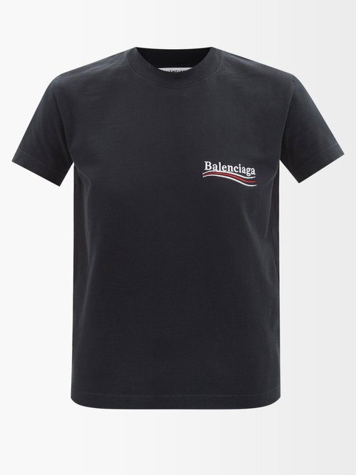 Balenciaga - Logo-embroidered Cotton-jersey T-shirt Black White