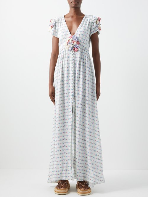 Oyana Floral-applique Printed Maxi Dress