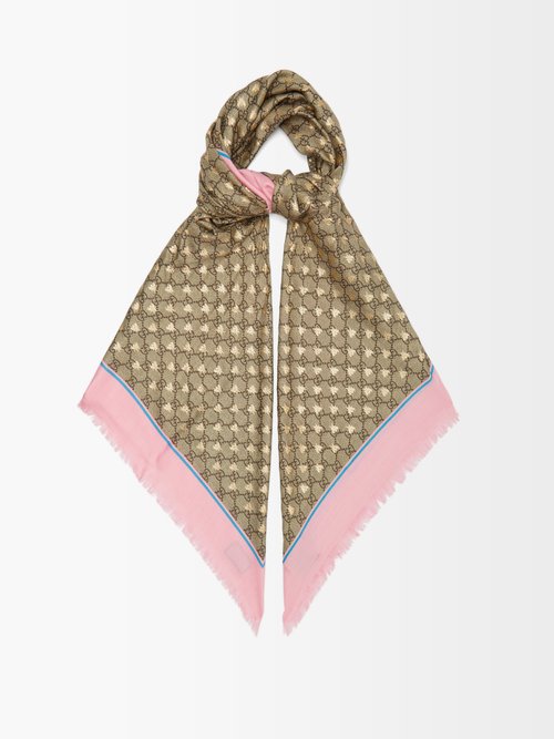 Gucci Gg-bee Jacquard Modal-blend Twill Scarf In Pink Silk | ModeSens