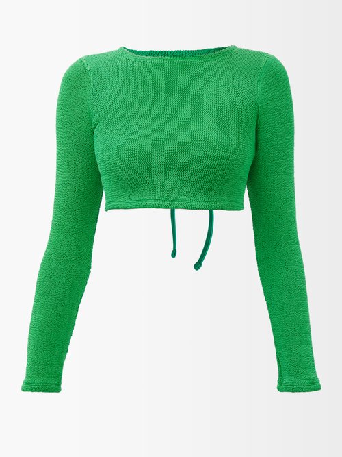 Hunza G - Celeste Open-back Crinkle-knit Cropped Top - Womens - Green