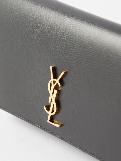 Gold YSL-plaque grained leather cardholder, Saint Laurent