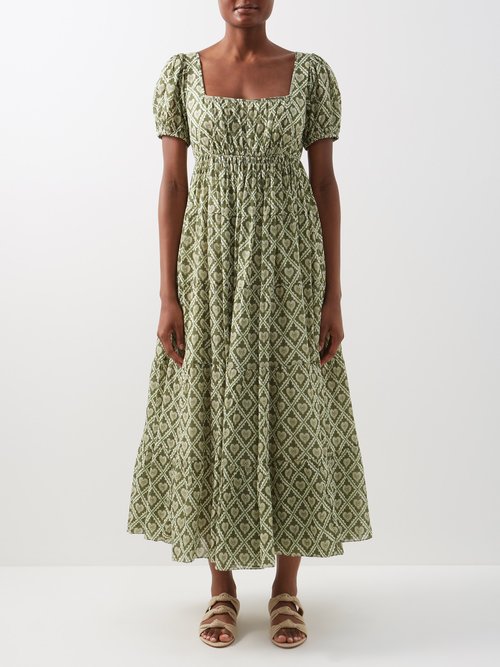 rhode - joanna geometric-print cotton-poplin dress womens green print