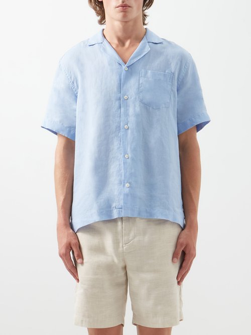 frescobol carioca - angelo linen short-sleeved shirt mens blue