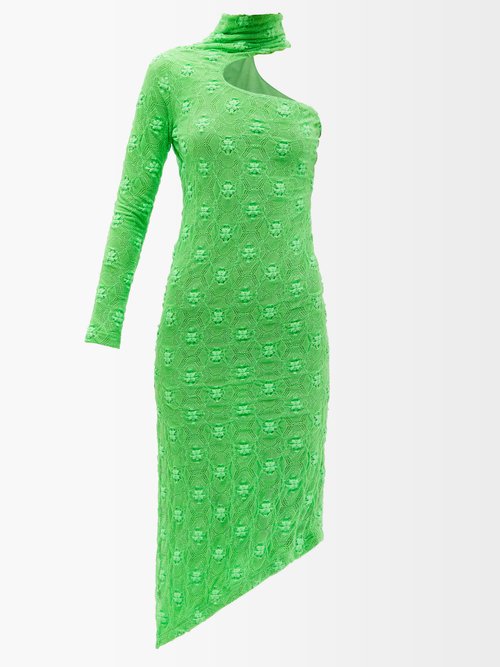 Rejina Pyo – Kiki Asymmetric Cotton-blend Flower-knit Dress Green