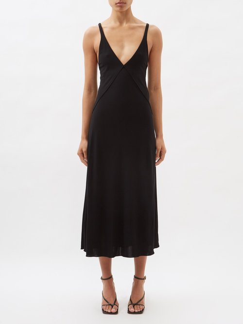 Khaite - Francine Plunge-neck Jersey Slip Dress Black