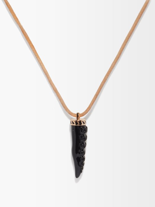 Dezso Tentacle Onyx, Leather & 18kt Rose-gold Necklace