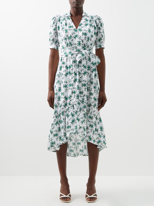 Cefinn - Lola Dipped-hem Floral-print Twill Wrap Dress Green
