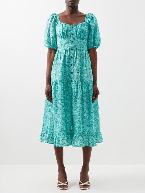 Cefinn - Paloma Floral-print Voile Midi Dress Green | Coshio Online Shop