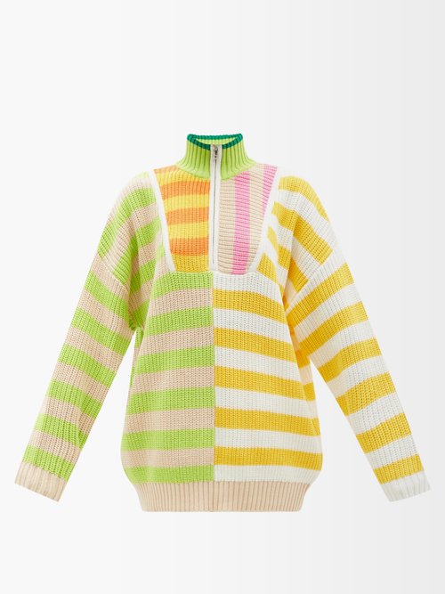 Staud Hampton Striped Chunky-knit Cotton-blend Sweater