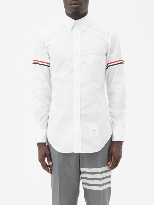 Thom Browne - Tricolour-striped Armband Cotton-poplin Shirt - Mens - White