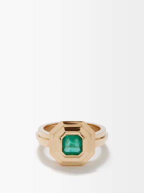 AZLEE Staircase Emerald & 18kt Gold Ring