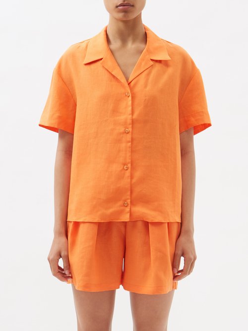 asceno - prague organic-linen voile shirt womens orange