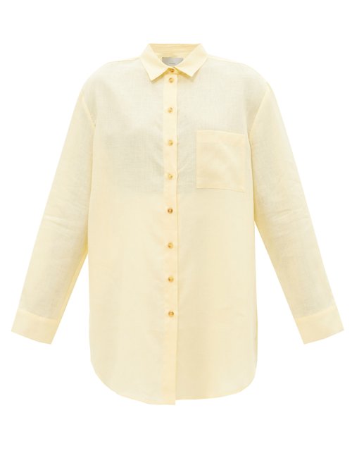 asceno - formentera organic-linen voile shirt womens pale yellow