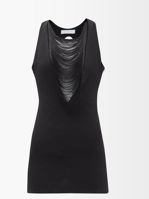 Buy Maximilian Davis - Fringed Cutout Jersey Mini Dress Black online - shop best Maximilian Davis clothing sales