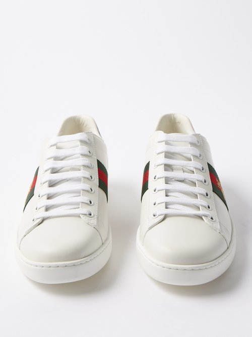 Gucci Ace Watersnake-trimmed Embroidered Leather Sneakers In White ...