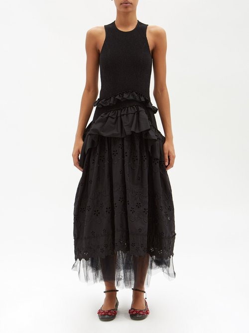Simone Rocha Broderie Anglaise Cotton And Seersucker Maxi Dress In ...