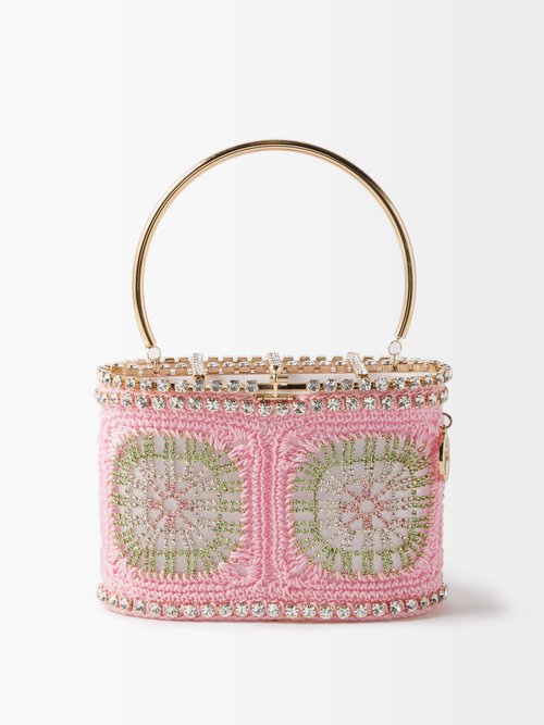 Rosantica - Holli Crystal-embellished Crochet Handbag - Womens - Pink Multi