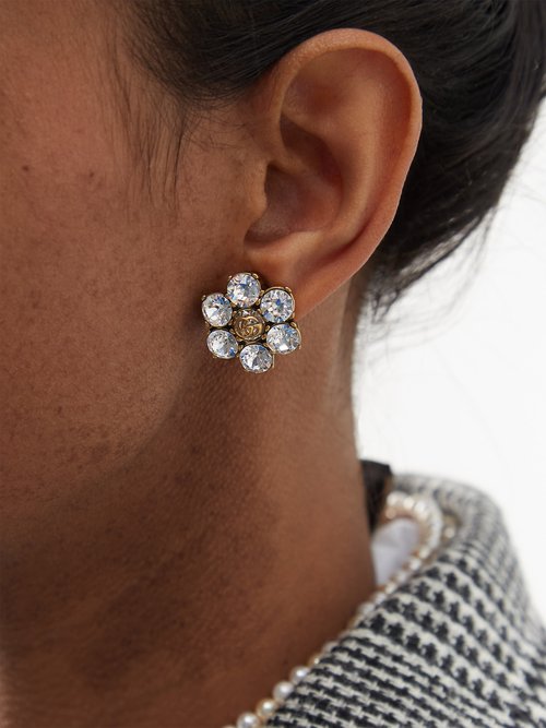 Gucci crystal-embellished Double G clip-on earrings