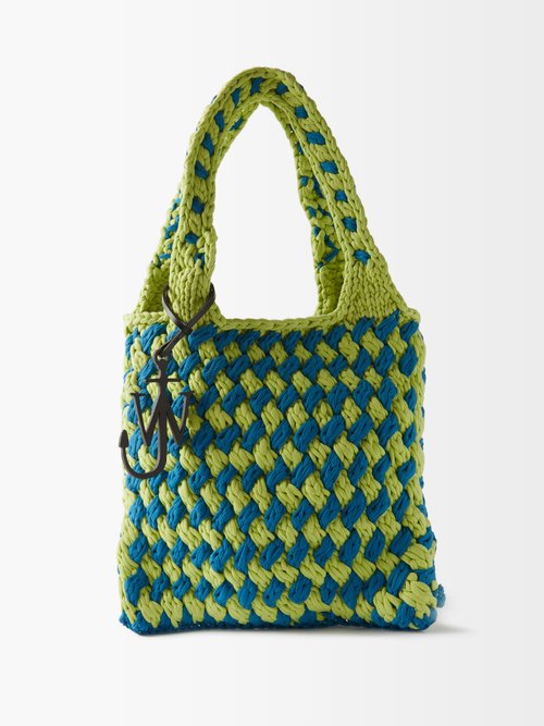 JW Anderson - Logo-charm Crocheted-cotton Tote Bag - Womens - Green Multi