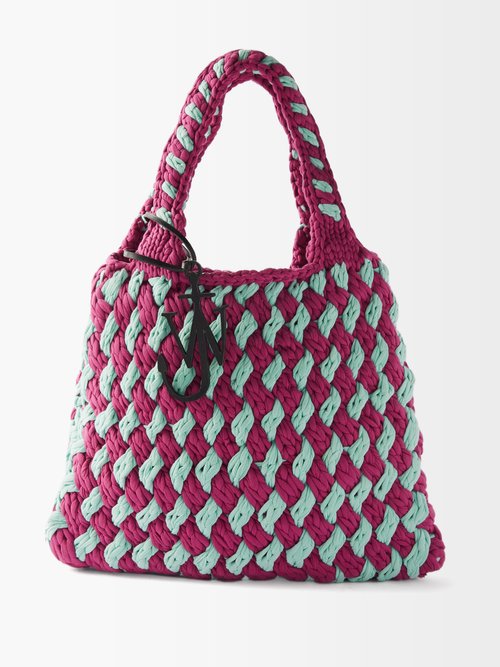 JW Anderson - Logo-charm Crocheted-cotton Tote Bag - Womens - Pink Multi