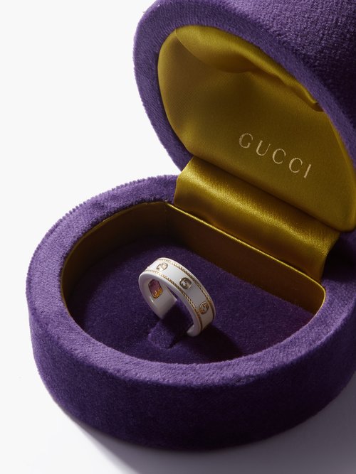 Icon Interlocking G Zirconia And 18kt Gold Ring In White