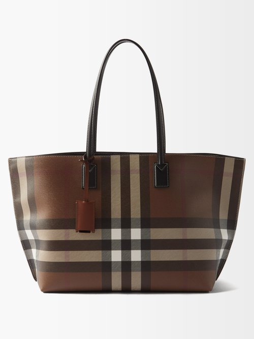 Tb Medium Checked Coated-canvas Tote Bag