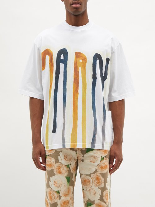 Marni Drip Logo Print Cotton Jersey T-shirt In White