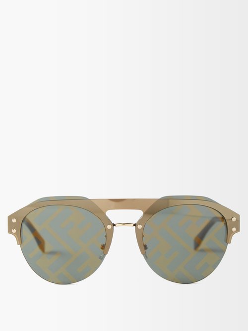 Fendi - Ff-logo Aviator Metal Sunglasses - Mens - Gold