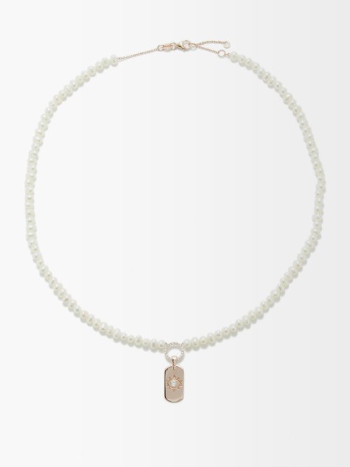 Diane Kordas Evil Eye Diamond, Pearl & 14kt Rose-gold Necklace