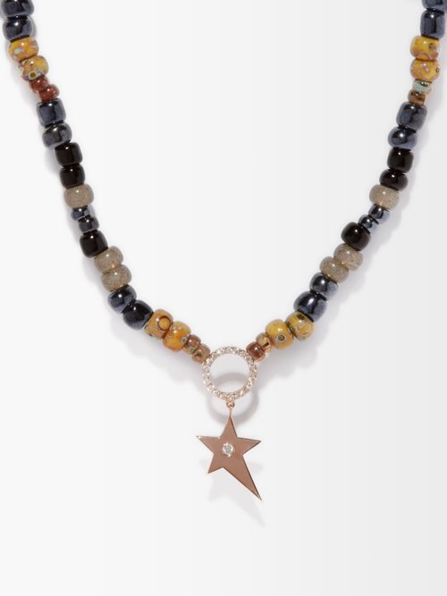 Diane Kordas Diamond & 14kt Rose-gold Beaded Necklace