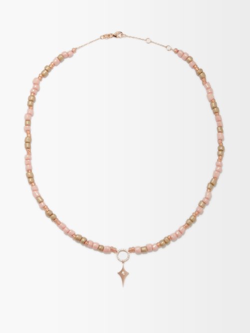 Diane Kordas Diamond & 14kt Rose-gold Beaded Necklace
