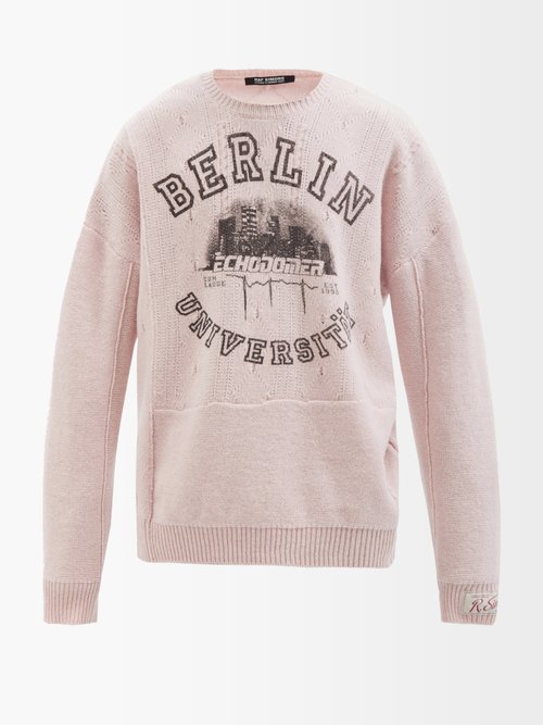 Raf Simons - Berlin University-print Pointelle-wool Sweater - Mens - Light Pink