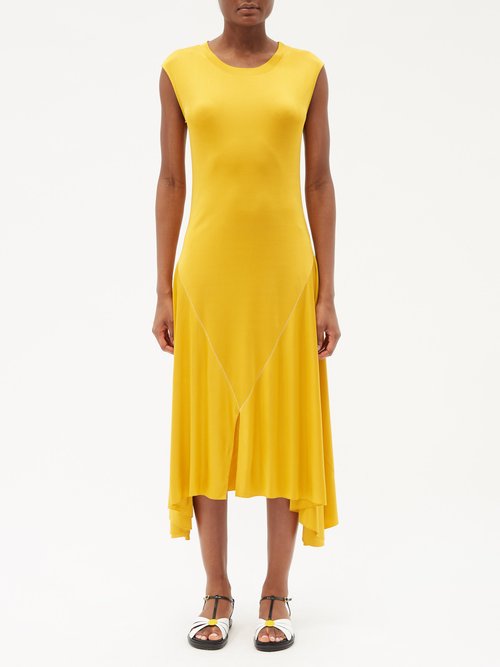 Marni - Dipped-hem Jersey Midi Dress - Womens - Yellow
