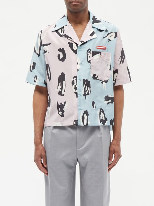 Charles Jeffrey Loverboy - Lynx-print Silk-blend Bowling Shirt - Mens - Pink Multi