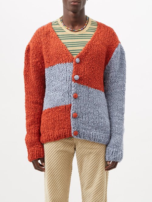 The Elder Statesman Colour-blocked Bouclé-knit Cotton Cardigan