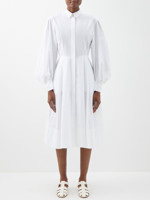 Another Tomorrow - Balloon-sleeve Organic-cotton Poplin Shirt Dress White