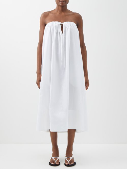 Another Tomorrow - Bandeau Tie-front Organic-cotton Dress White