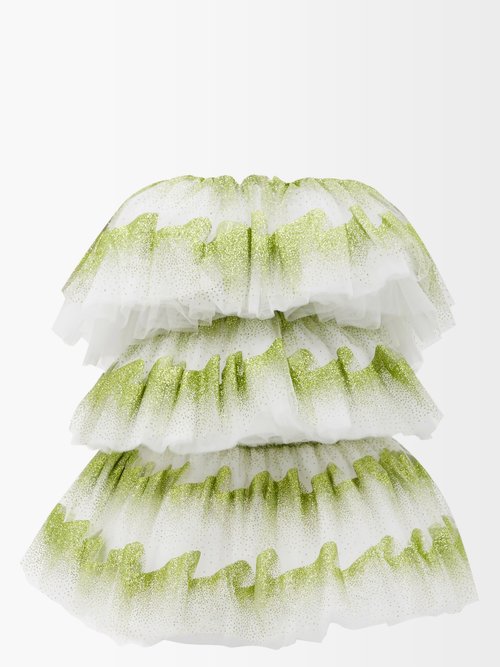 Halpern - Ruched Tulle Mini Dress Green White