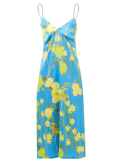 Bernadette - Jeanine Floral-print Silk-blend Slip Dress - Womens - Blue Floral