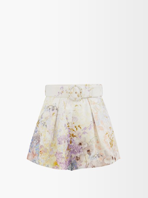 Zimmermann Exclusive To Mytheresa - Floral Linen Shorts In Ivory Multi